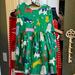 Mini Boden Green Dress with Colorful Dog Print NWOT size 6-7